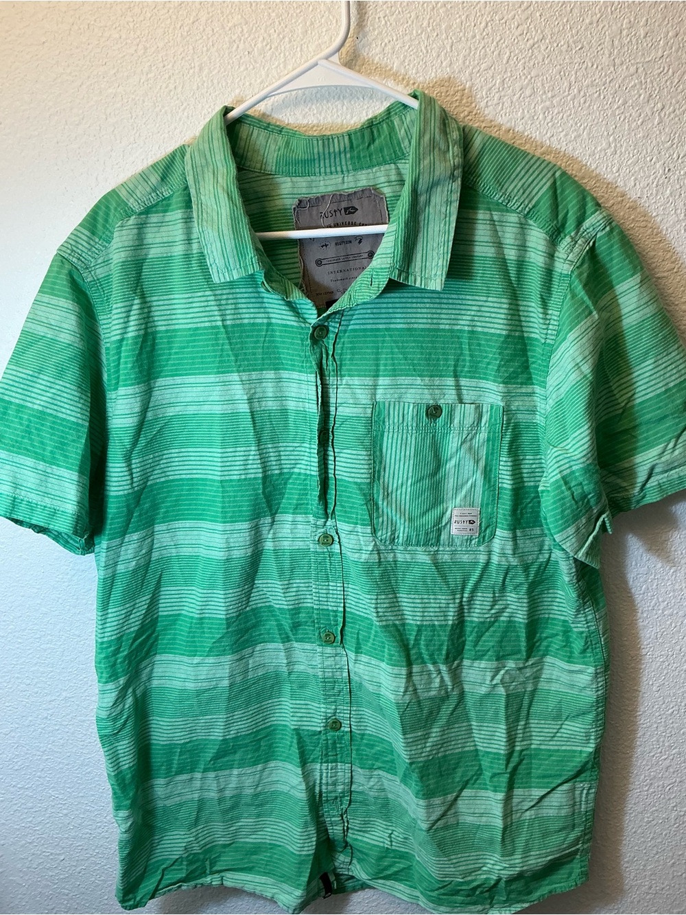 Rusty Men’s Green Striped Button Up Surf Skate Shirt XL